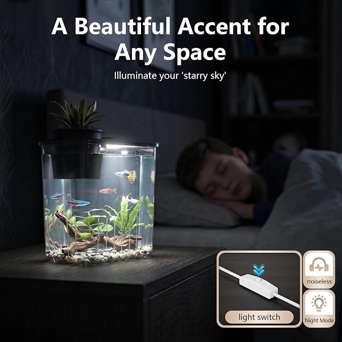 0.8 Gallon Betta Fish Tank Aquarium Starter Kit with Light and Lid(Black) | Premium Acrylic Aquarium with Light and Lid, Crystal Clear Starter Kit for Betta Fish, Shrimp, Snails and Small Fish