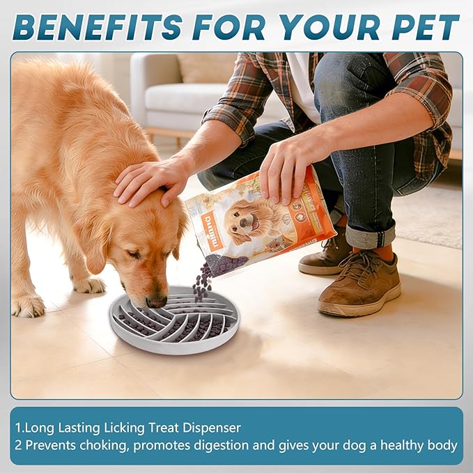 Silicone Slow Feeder Bowls for Dogs and Cats - Wet Food, Suction Cups, Interactive, Reduces Boredom, Anxiety, Anti-Choking, Non-Slip Design (Gray & Beige)