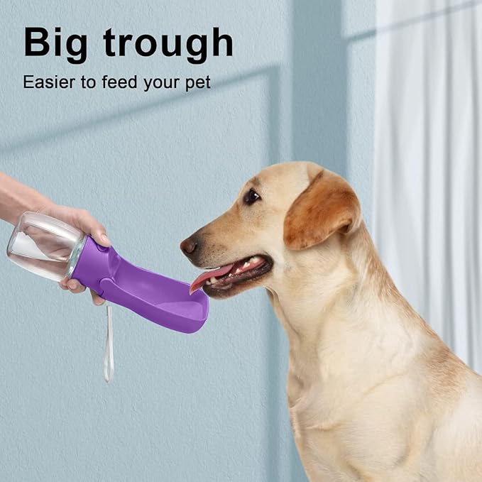 Portable Dog Water Bottle for Walking – 19oz / 12oz Foldable Pet Water Dispenser for Puppies, Medium & Large Dogs – Leak Proof Travel Water Bowl for Small Animals Dog Accessories (12OZ Purple)
