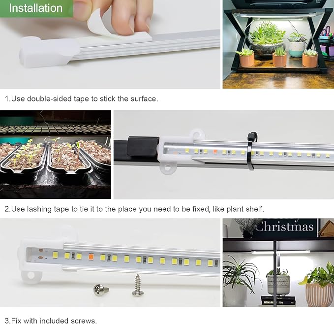 Wiaxulay 16in Plant Grow Light Strip, Full Spectrum for Indoor Plants 5V/2A | 120 LEDs 2 Bars 2 Pack, 6000K Growing Lamp with 6/12/16H Timer, 3 Lighting Modes, 5 Brightness for Plant Stand Seed Starting