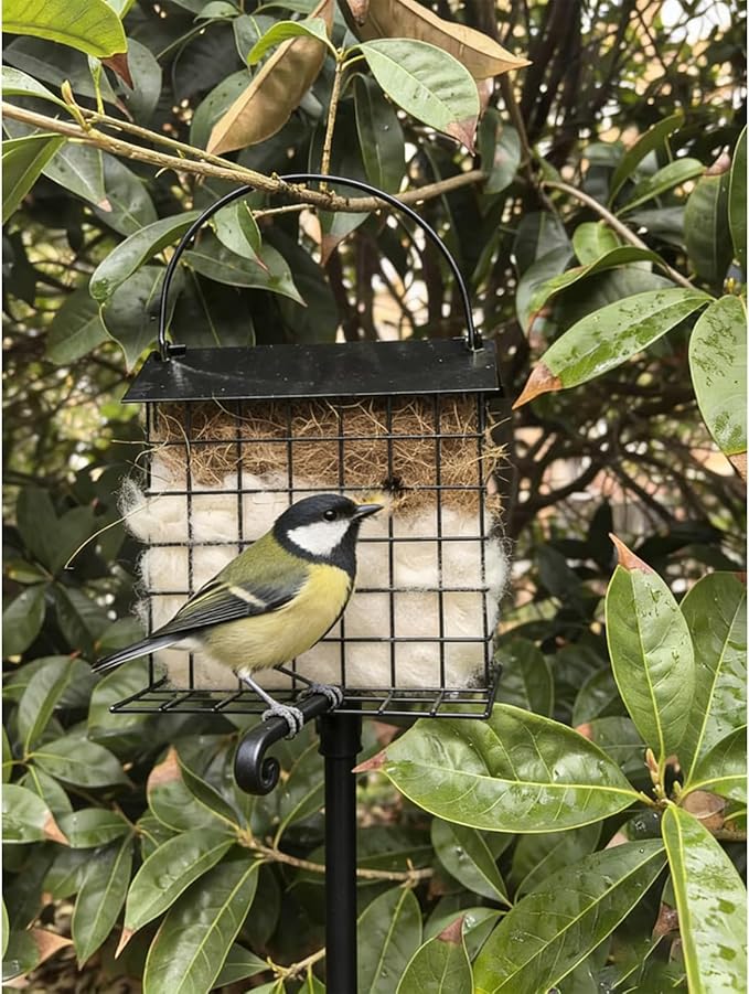 Bird Nesting Holder with Alpaca Fiber Birds Nesting Material Suet Bird Feeders for Outdoors Refillable Hummingbird Nesting Gifts Outdoor Bird Nesting Station to Build a Nest (Black)