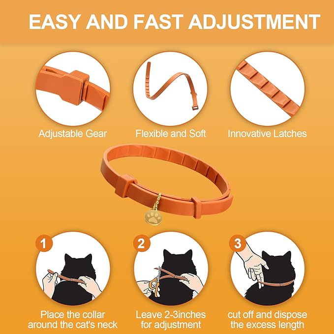 Weewooday 4 Pcs Cat Calming Collar Adjustable Pheromones Scent Relaxing Cat Collar with 2 Pendant for Puppies Reduce Stress Aggression Anxious, up to 15 Inches(Orange)