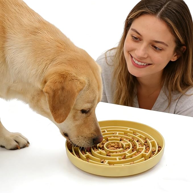 Silicone Slow Feeder Dog Bowls, with Non-Slip Suction Cups, Anti-Choking, Puppy Puzzle Bowl, Slows Down Eating Speed, Relieves Anxiety, Suitable for S&M Sized Dogs and Cats(Yellow