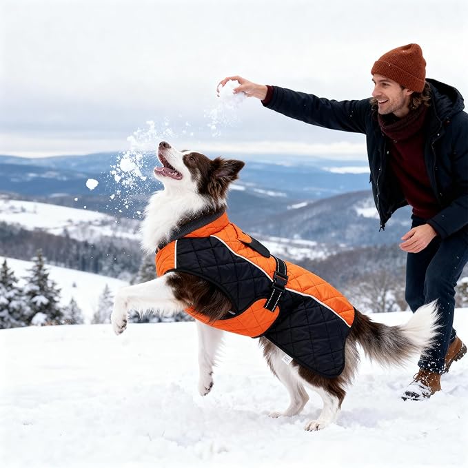 Dog Coat Dogs Jacket Waterproof Reflective Adjustable Dog-Winter Coats for Small/Medium/Large Dogs Dachshund Coat-(Orange, Medium)