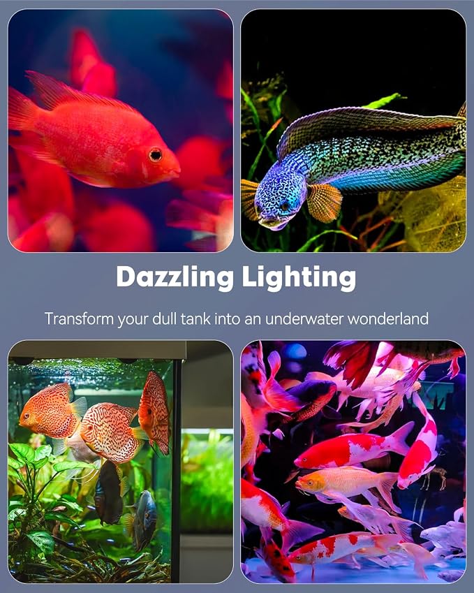 Pawfly 23 W Aquarium Color Enhancement Light for 29" to 45" Fish Tanks IPX8 Waterproof Aquarium Enhancing LED Light Brilliant RGB Lights with 7 Single Color Effects Timer & Adjustable Brightness