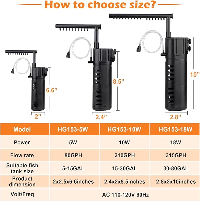 hygger Aquarium Internal Filter for 5-15 Gallon Tank, Flow Rate Adjustable 4 in 1 Submersible Fish Tank Filter with Aeration System,Filtration/Oxygenation/Waveker/Circulation