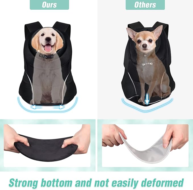 YUDODO 4-8lbs Dog Front Carrier Backpack, Adjustable Breathable Pet Carrier for Small Dogs, Ventilated Puppy Back Pack with Safety Belt, Lightweight Doggy Backpack for Hiking Outdoor (Jet Black, M)