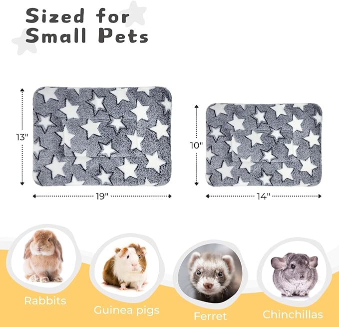 4-Pack Rabbit Bed, Washable Bunny Mat, Fleece Guinea Pig Bedding, Soft Flannel Small Animal Cage Liner, Blanket for Hamster Ferret - 19"x13"