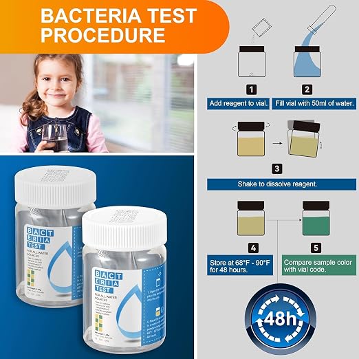 AAwipes Drinking Water Test Strips 17 in 1 50 Strips + 2 Bacteria Tester Kits, Complete Water Testing Kits for Home, Well, Tap Water, City Water, Flood Water Testing Strips (K03-50)