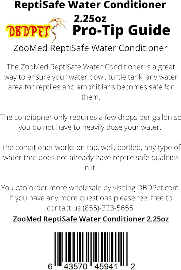 Zoomed ReptiSafe Water Conditioner for Reptiles 2.25oz - Includes Attached DBDPet Pro-Tip Guide