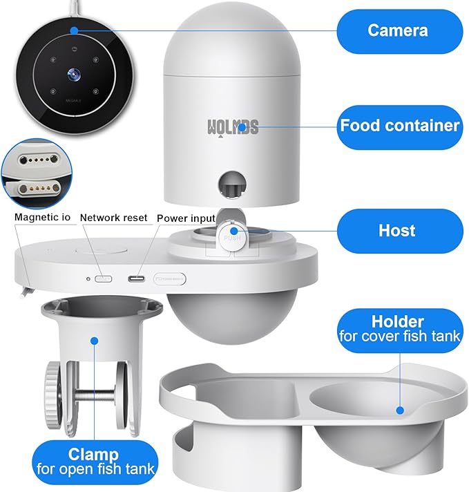 WiFi Automatic Fish Feeder with 2.5K Camera, Smart App-Controlled Timer, Precision Visual Fish Feeder Dispenser for Saltwater/Freshwater/Betta Tanks, 24/7 Time Monitoring for Vacation Feeding