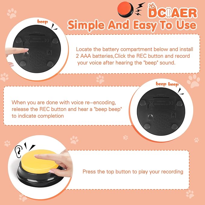 Dog Buttons for Communication,Talking Buttons for Dogs,4 Recordable Sound Buttons + 24 Scene Patterns + 1 Dog Button Mat+ 8 AAA Batteries