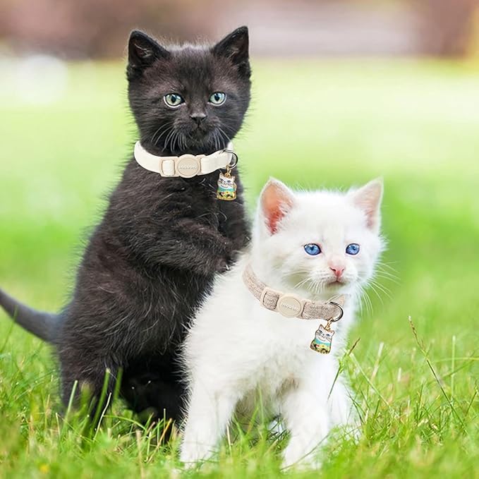 Cat Collar,2 Pack White Hemp Cat Collars Breakaway with Bell, DOGWONG Safety Buckle Wedding Cat Collar for Girl Boy Cats and Small Dogs,Adjustable 7-12 Inch,Pet Supplies Accessories
