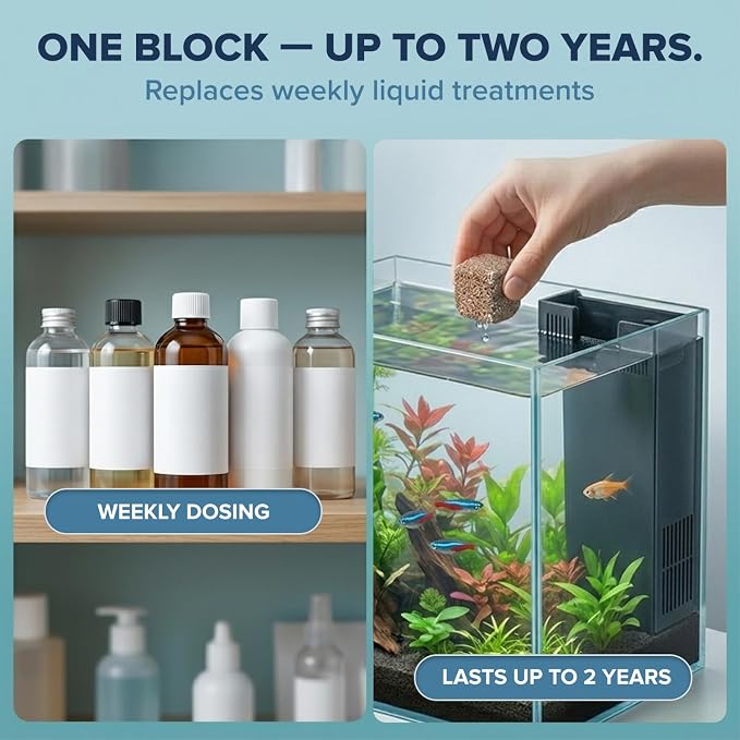 EcoBio-Block Aquarium Water Clarifier (Mini, 3–8 gal) | Volcanic Rock — Lasts Up to 2 Years — No Weekly Additives — Long-Term Water Balance — Safe for Fish, Shrimp, Frogs & Turtles
