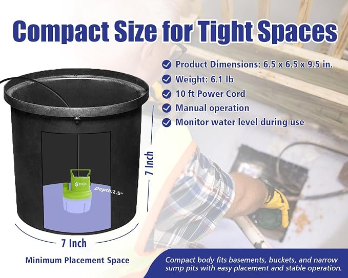 Green Expert Submersible Utility Water Pump 1/6 HP, Electric Water Removal Pump for Flooded Basement, Pool, Hot Tub, Garage, Yard, Window Well Drainage, Portable Emergency Pump