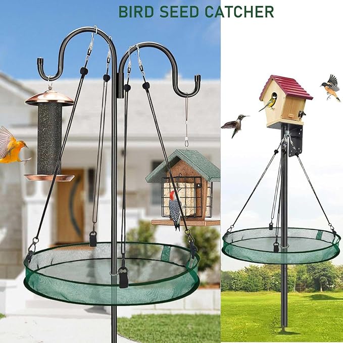 2 Pack Seed Catcher Tray for Outdoor Pole Mounted Bird Feeders, 20'' Hanging Bird Feeder Seed Catcher Platform with Holes Fits 1'' Pole, for Hummingbird Bee Feeder Outdoor Garden(with Holes)