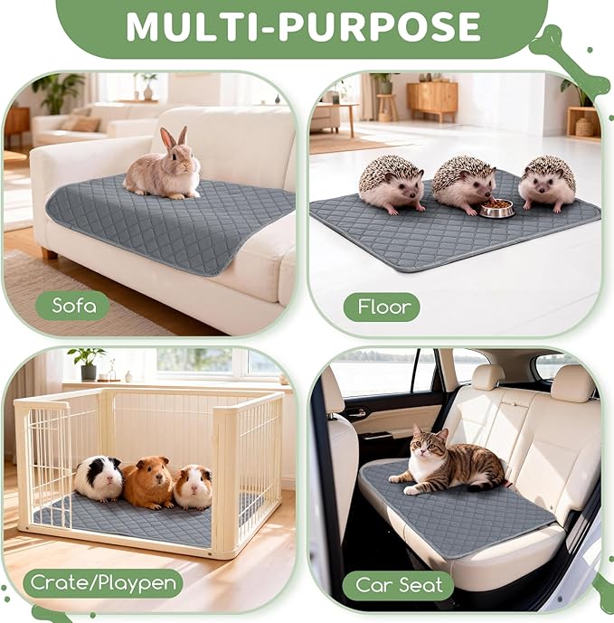 Washable Guinea Pig Cage Liners, 2 Pack 18"x24" Reusable Guinea Pig Pee Pads,Waterproof Super Absorbent Anti-Slip Pee Pads,Pet Bedding Liner for Dog,Small Animals,Bunny -Grey
