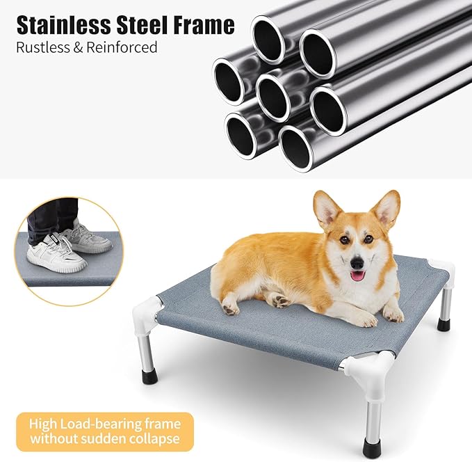 Elevated Dog Bed for Small Dogs, Outdoor Cooling Dog Bed Cot for Small Pets, Indoor Detachable Raised Dog Bed with Non-Slip Feet, Double Layer Polyester Cotton (20" L x 20" W x 6.5" Th)