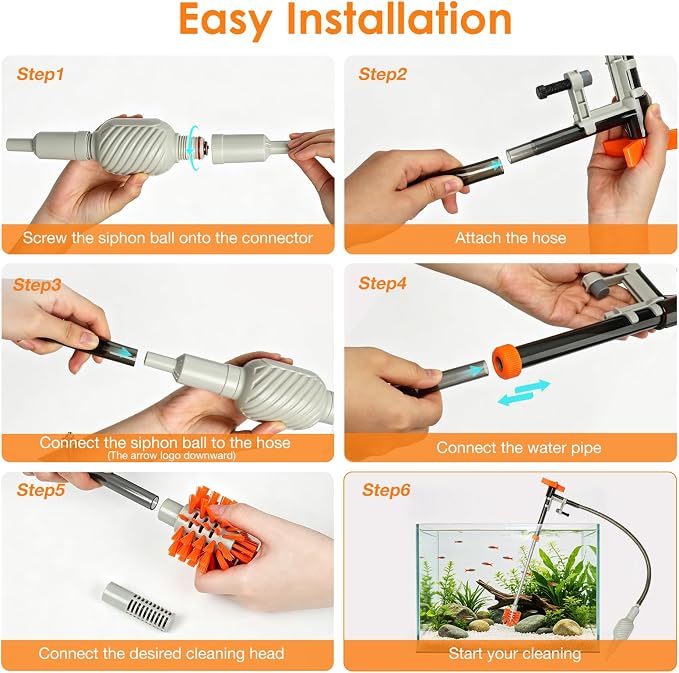 Aquarium Siphon Gravel Cleaner Manual Water Changer Kit, Medium | 4.8 Ft Water Hose Fish Tank Vaccum Cleaning Tools, Adjustable Flow & Extendable Handle for Tank Up to 20 Inch Deep