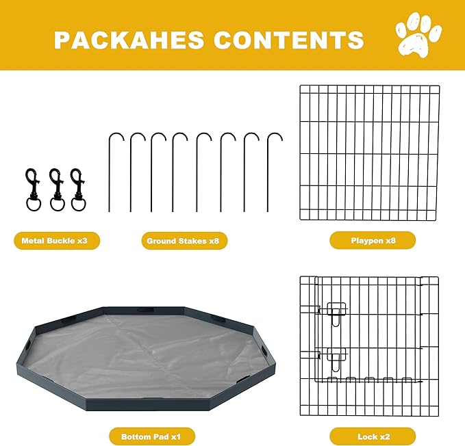 Dog Playpen, Foldable Metal Puppy Play Pen with Bootom Pad, 24x24in 8 Panels Dog Playpen with Door for Indoor Outdoor, Heavy-Duty Pet Exercise Fence for Small Medium Animals