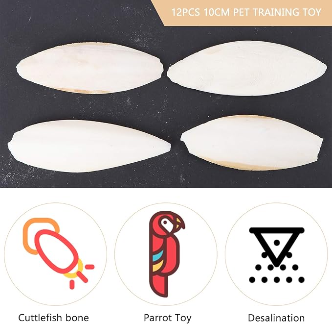 Baluue 12pcs Bird Cuttlebone Chew Toy Cuttlefish Bones Parrot Cage Toys Bird Bite Toy for Aquarium Reptile Tortoise Turtle Cockatiel 10cm