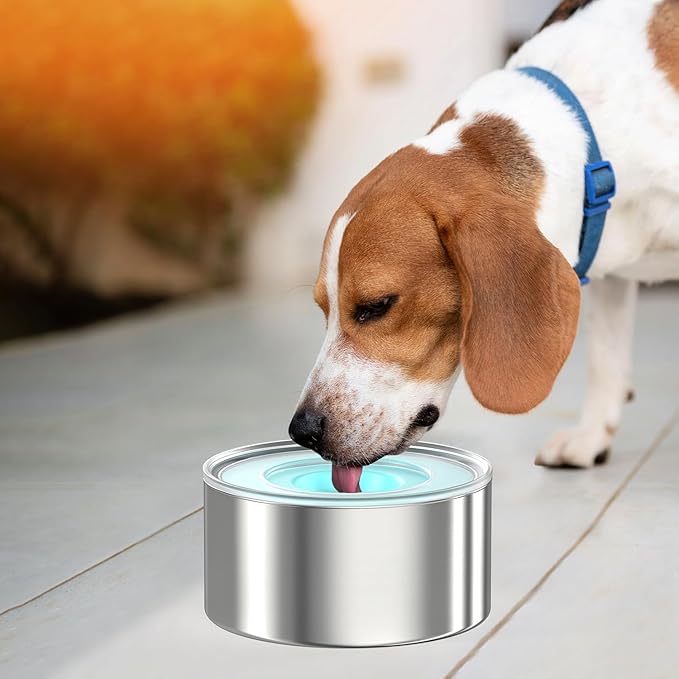 1Gallon Slobber Stopper Water Bowl for Dogs, US Patented Splash-Proof Paws Lid, 18/8 Stainless Steel, Anti-Slip Base, No Spill for Messy Large Medium Dogs, Ear Protection for Floppy-Eared Breeds