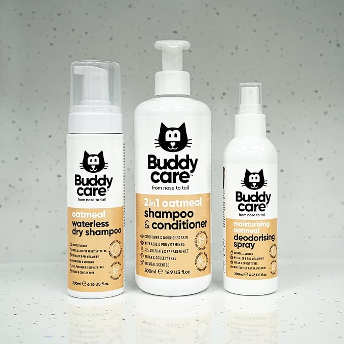 Buddycare Oatmeal 2in1 Cat Shampoo & Conditioner Vegan, Cruelty-Free & PH Balanced - Packed with Aloe & Pro Vitamin B5 | Deep Cleanse Grooming for Healthy Coats | Also Suitable for Kittens (16.90oz)