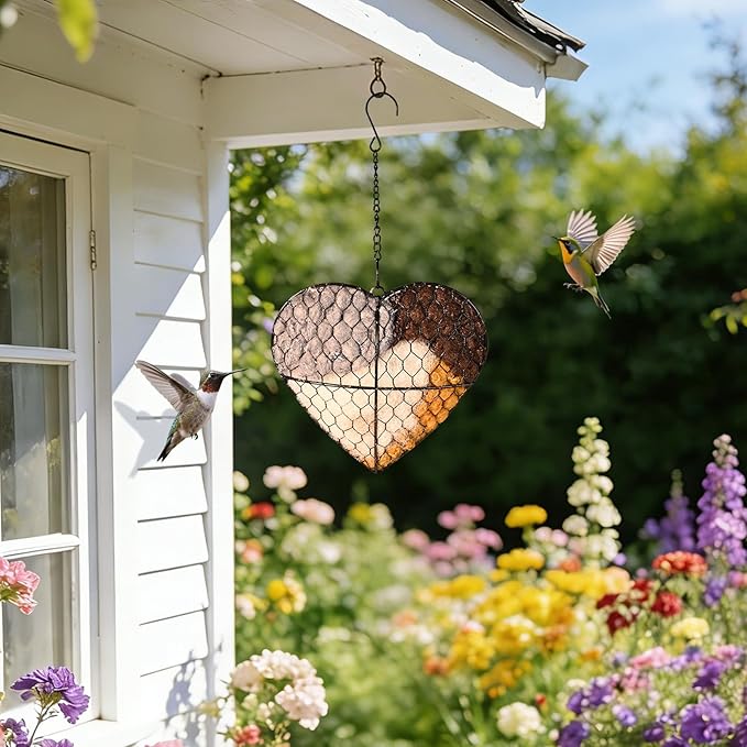 Bird Nesting Material Holder, Handmade Fiber Bird Nesting Heart with Refillable Material for Wild Bird, Hummingbird Houses Outdoor Garden Decoration Outside Gifts for Birds Lovers