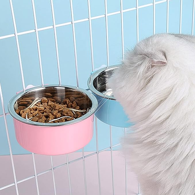 GXXMEI 3PCS Crate Dog Bowls with Food Scoop Removable Hanging Stainless Steel Water Food Feeder Pet Cage Coop Cup for Kitten, Puppy, Birds, Rats, Guinea Pigs