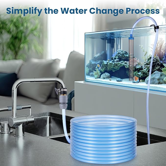 Fish Tank Vacuum Gravel Cleaner Gravel Vacuum for Aquarium 50 Feet | Siphon Aquarium Water Changer for Fish Tank with Four Faucet Adapter and Long Hose
