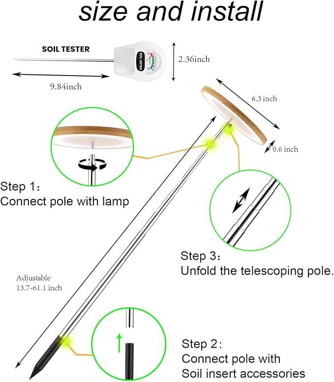 Plant Grow Light, LED Growing Light Full Spectrum for Indoor Plants, Paired with a Soil Tester,Height Adjustable, Automatic Timer, 5V Low Safe Voltage,Idea for Large Plant Light