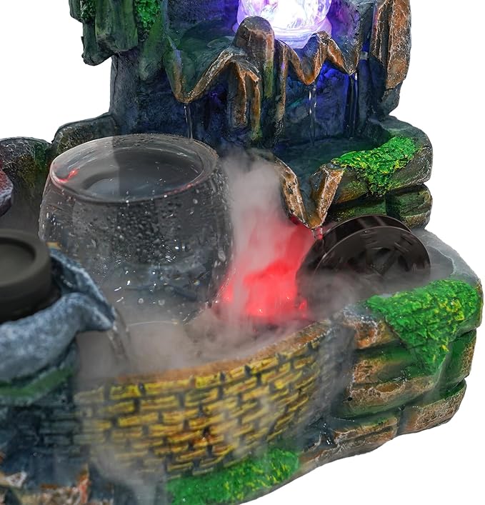 Indoor Fountain Rockery Tabletop Fountain with an Atomizer Elaxation | Water Feature Meditation Desktop Fountains for Home Office Decor or Giving 11.81' x 5.91'' x 14.17'' with LED Light