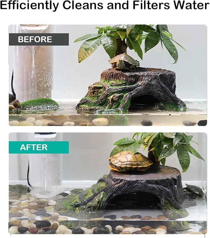 Aquarium Filter Fish Tank Filter for Turtle Tanks, Reptiles, Amphibians, Frog, Cichlids, Newt or Fish Tank Waterfall Flow Water Clean Pump (Black Filter)