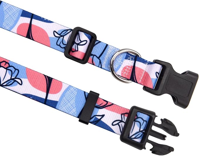 MarukoPet Dog Collar, Adjustable for Small Medium Large Dogs Puppy, Cute Design with Bohemia Floral Tribal Geometric Patterns Boys Girls Dog Collar(Rose Line-M)