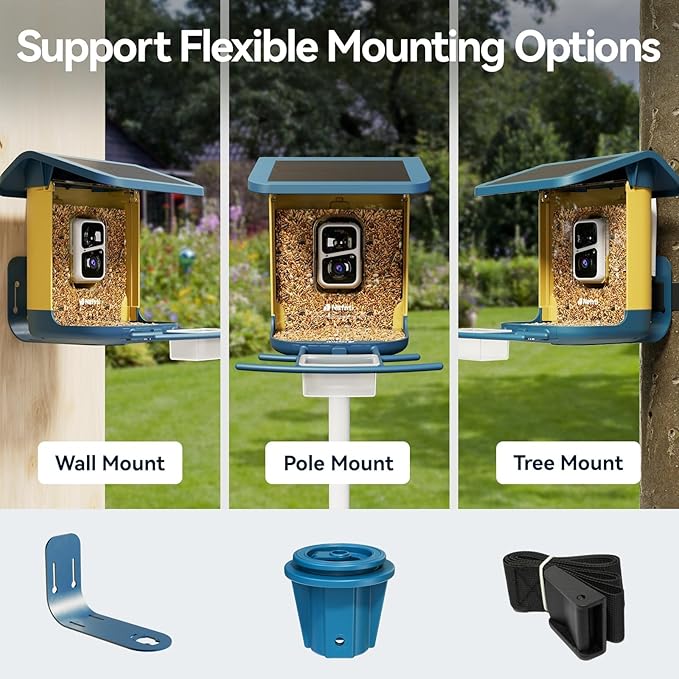 Bird Feeder with Camera, Support 2.4GHz/5GHz, 2K Live Steam for Outdoor, 1.8L Large Capacity, AI Identify Auto Capture Videos, Camera Bird Feeders for Outside, Ideal Gift for Mothers Day (Dark Blue)