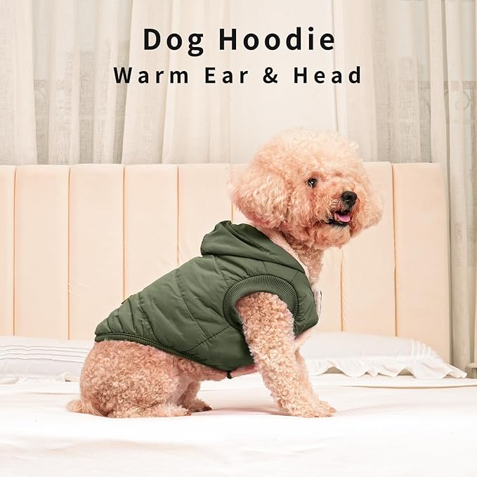 Vecomfy Fleece Lining Extra Warm Dog Hoodie in Winter,Small Dog Jacket Puppy Coats with Hooded Green XS