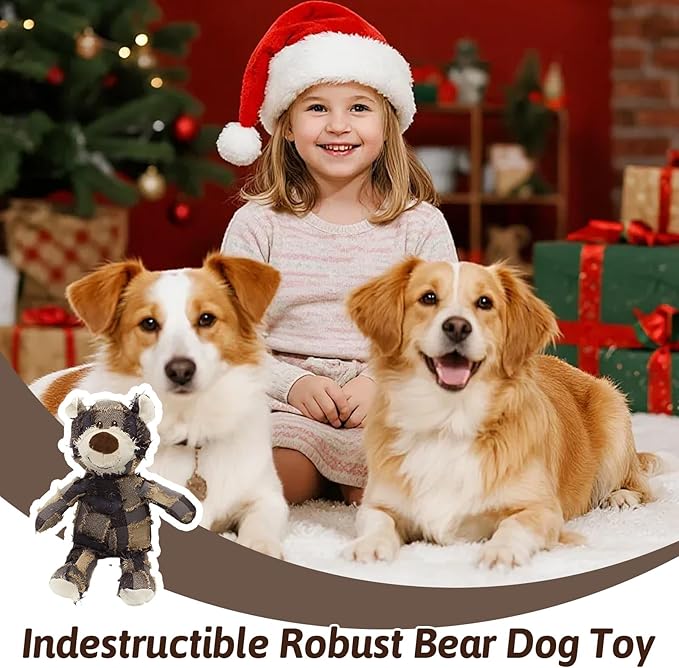 MAXBECK Dog Companion for Heavy Chewers-New Plush Robust Bear Dog Toy, Resistant Squeaky Dog Toys for Heavy Chewers, Tough Stuffed Plush Dog Toys for Aggressive Chewers
