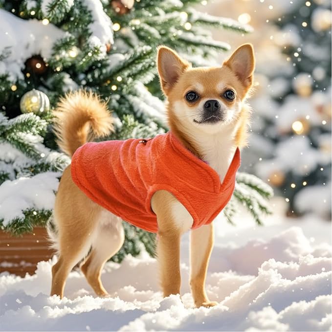Rbenxia 1 Piece Dog Sweater with Leash Ring Soft Fleece Vest Dog Pullover Warm Jacket Pet Dogs Clothes Winter Dogs Outfits for Small Cat Pets (Orange, Small)