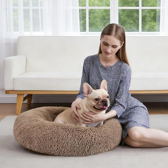 MIXJOY Orthopedic Dog Bed Comfortable Donut Cuddler Round Pet Beds Ultra Soft Washable Dog and Cat Cushion (20''/23''/30'') (23'', Brown)