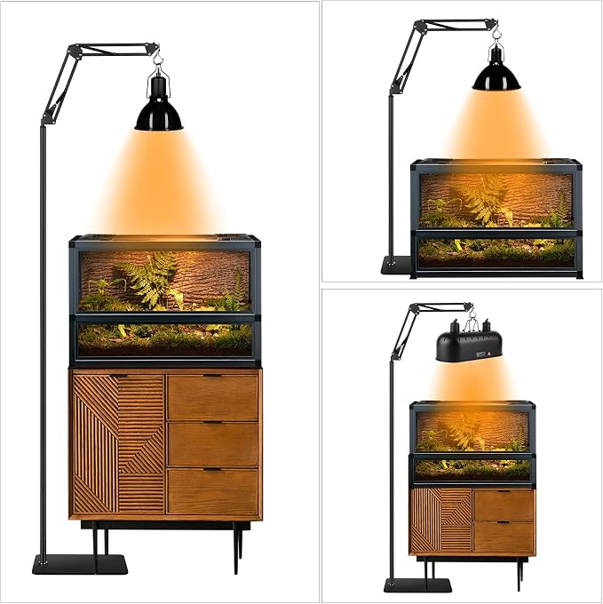 Heat Lamp Stand Reptile Light Stand Heat Lamp Holder | 360° Swing Arm, Height Adjustable 15.7 inch to 74.3 inch, Bearded Dragon, Turtles, Snake and Lizard Terrarium