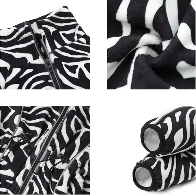 Fleece Dog Coat for Small Medium Dog,Pullover Pajamas Jumpsuit Bodysuit Puppy Coats with Legs, Pet Windproof Warm Cold Weather Jacket Full Body Vest Cozy Snowsuit Outfit Clothes (Zebra Striped, L)