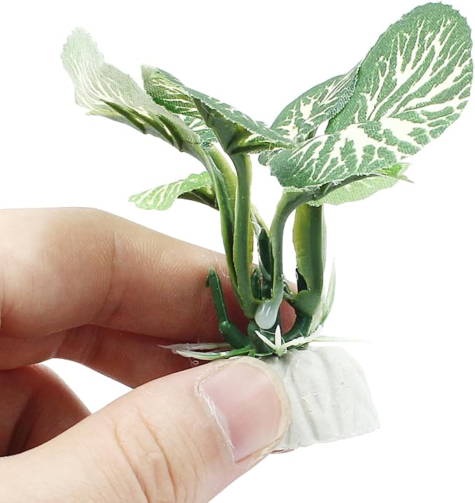 Soft Aquarium Plants Betta Fish Tank Decorations, Green, 2 Inch | Betta Leaf Pad, Silk Plastic Artificial Plants, 4Pcs Set, Reptile Tank Decor