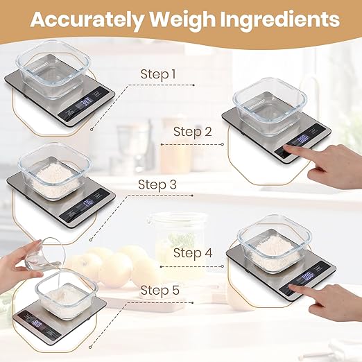 Food Scale, 11lb Kitchen Scale with 0.05oz/1g Precision, 6 Units Tare Function & LCD Display, Stainless Steel Digital Scale for Baking, Cooking, Meal Prep - Kitchen Gadgets & Gifts, Home Essentials