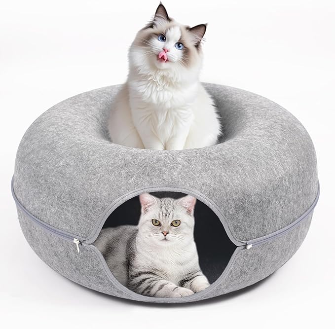 Cat Caves for Indoor Cats, Large Cat Tunnel for Multiple & Large Cats, Scratch Detachable Peekaboo Cat Cave Bed, Kitten Donut Kitty Hideaway Up to 45 Lbs