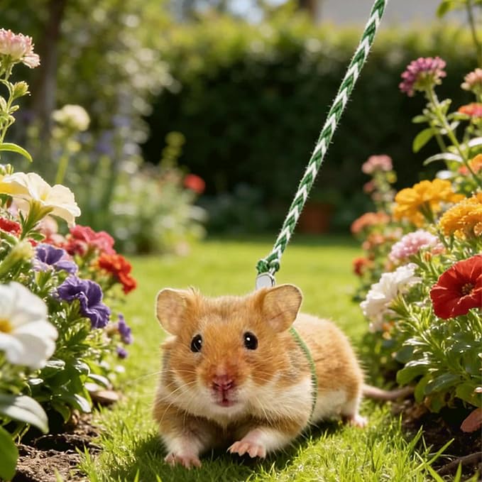 5 Pack Adjustable Hamster Leash and Harness, Small Animal Harness and Leash for Ferret, Hamster, Chinchilla, Rabbit, Guinea Pig, Squirrel, Rat, Mouse, 55 Inch