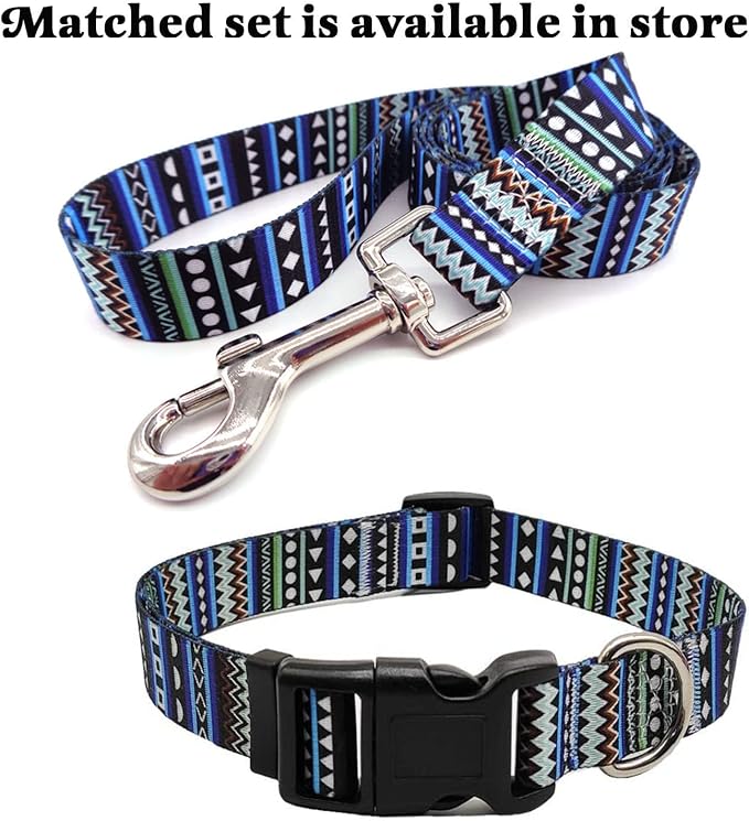 Mihqy Dog Collar with Bohemia Floral Tribal Geometric Patterns - Soft Ethnic Style Collar Adjustable for Small Medium Large Dogs(Bohemian Blue,M)