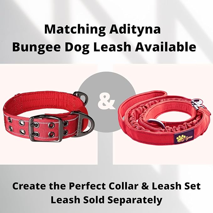 ADITYNA Heavy Duty Dog Collar for Medium Dogs - Reflective Red Collar with Handle for Training, and Walking - Wide, Thick, Tactical, Soft Neoprene Padded