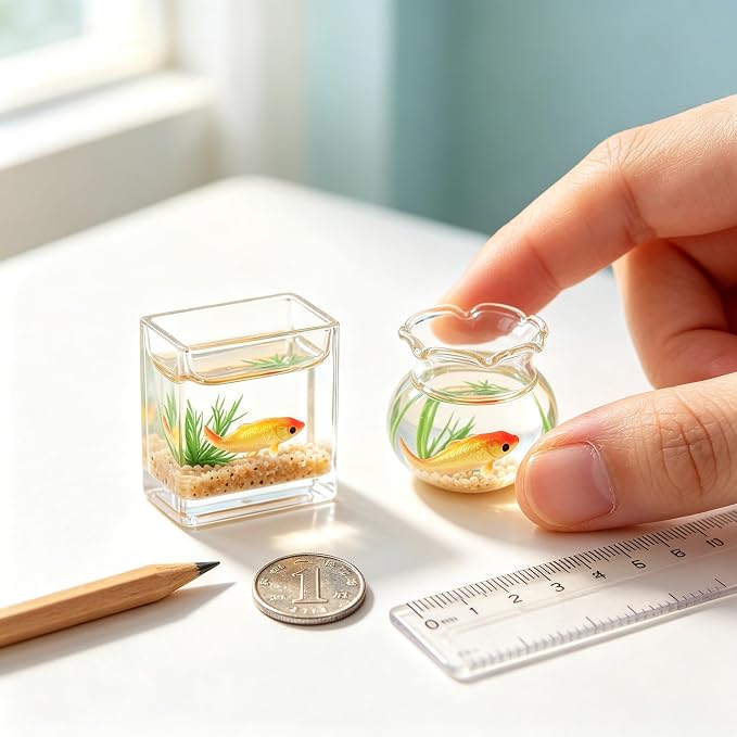 2Pcs 1/12 Scale Accessories Dollhouses Fish Tank,1: 12 Scale Miniature Fish Bowl Miniature Dollhouse Accessories for Garden Scene Decor Desktop Ornaments,Dollhouses Accessories,Dollhouse Décor