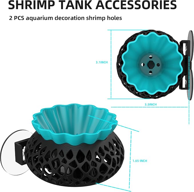 2-Pack Round Shrimp Cave, Plant Mountable Aquarium Hide | Sturdy PLA shrimp cave for moss & fern aquascapes; multi-position mount, aquarium safe for Neocaridina, Cherry & Dwarf Shrimp
