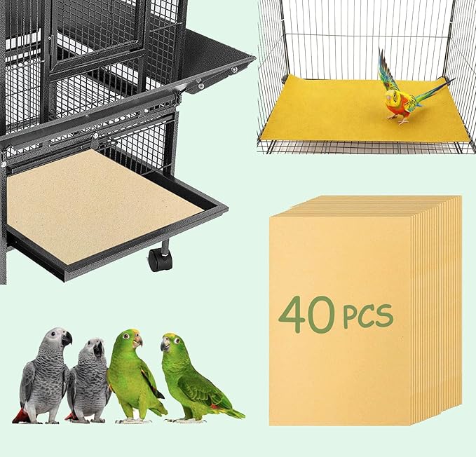 40 Pieces Bird Gravel Liner Paper for Bird Cage 17” x 11” Bird Gravel Paper Bird Sandpaper, Easy Clean Pet Sandpaper, Calcium Paper with Sea Sand for Birds Cockatiels Parrots